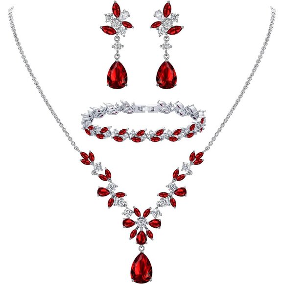 Women's Bridal Jewelry Set Cubic Zirconia Silver 18-19.7 Inch Necklace Earrings